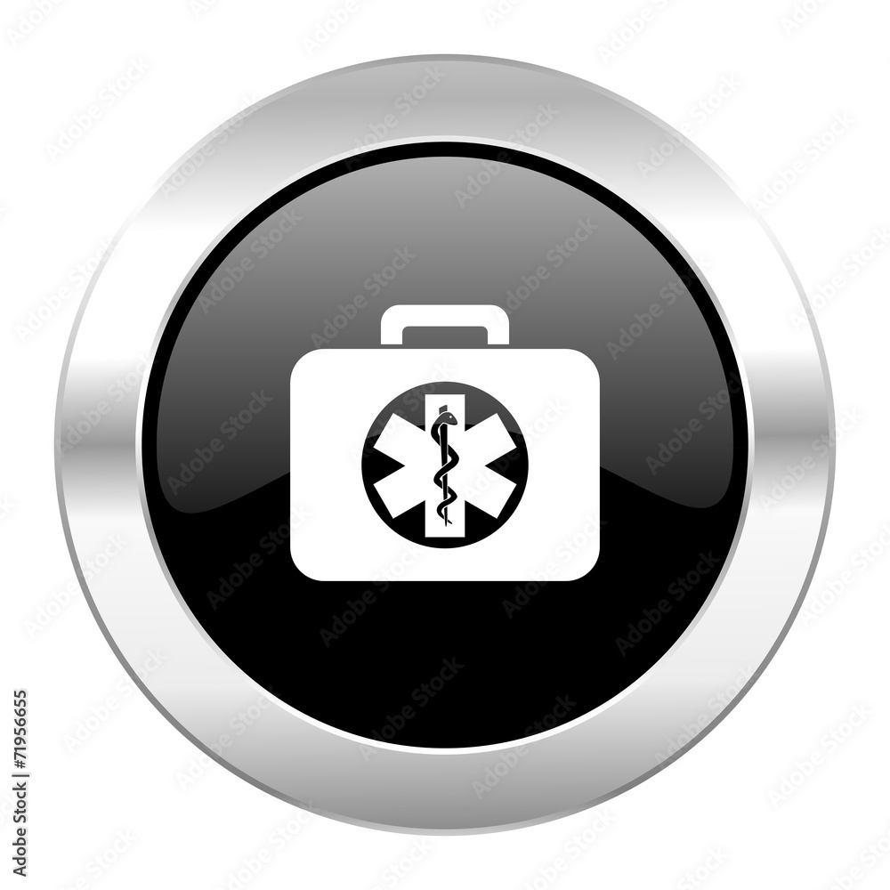rescue kit black circle glossy chrome icon isolated rescue kit black circle glossy chrome icon isolated