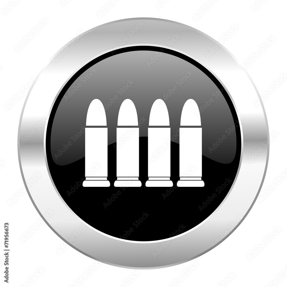 ammunition black circle glossy chrome icon isolated ammunition black circle glossy chrome icon isolated