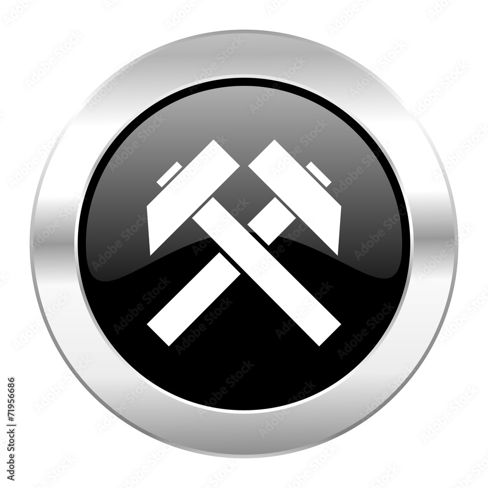 mining black circle glossy chrome icon isolated mining black circle glossy chrome icon isolated