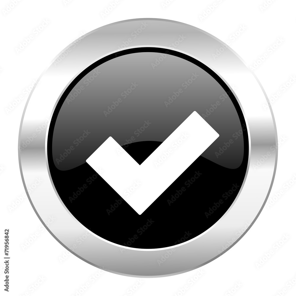accept black circle glossy chrome icon isolated accept black circle glossy chrome icon isolated