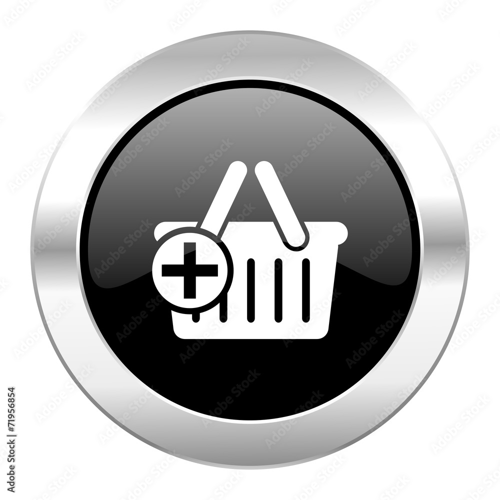 cart black circle glossy chrome icon isolated