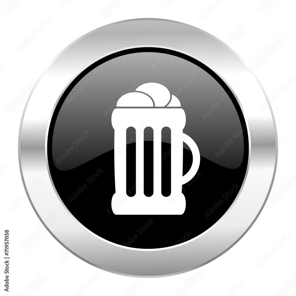 beer black circle glossy chrome icon isolated beer black circle glossy chrome icon isolated