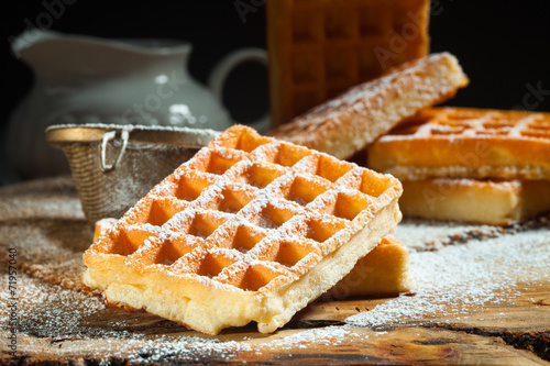 waffles with powdered sugar photo