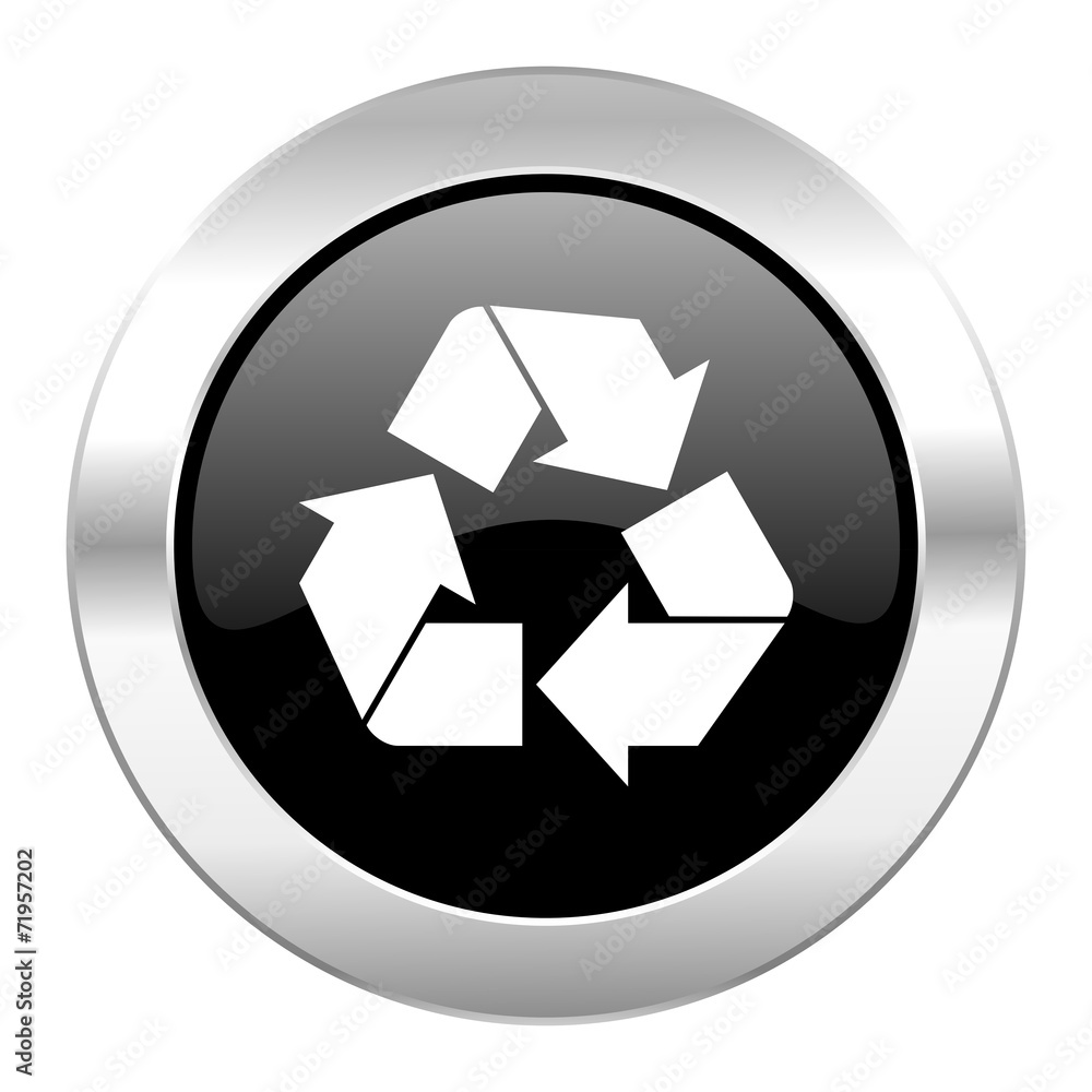 recycle black circle glossy chrome icon isolated recycle black circle glossy chrome icon isolated