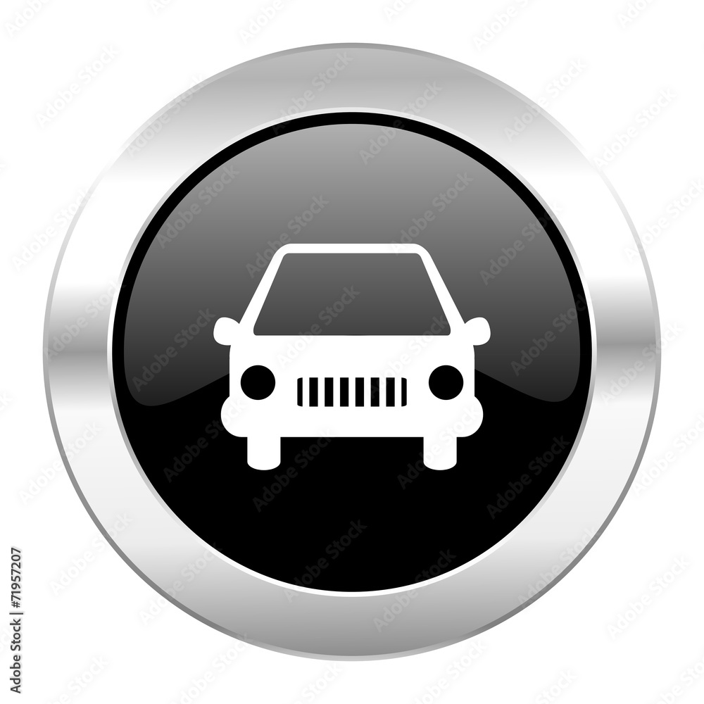 car black circle glossy chrome icon isolated
