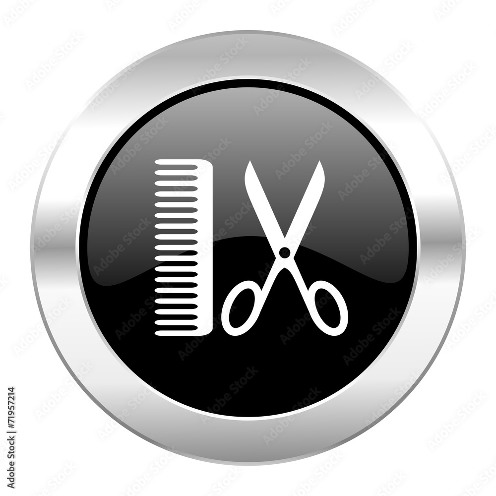 barber black circle glossy chrome icon isolated barber black circle glossy chrome icon isolated