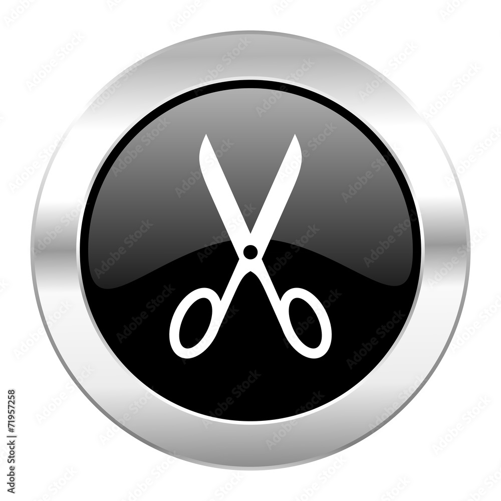 scissors black circle glossy chrome icon isolated scissors black circle glossy chrome icon isolated