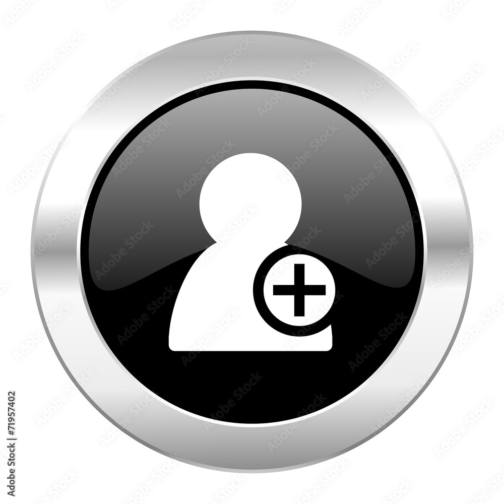 add contact black circle glossy chrome icon isolated add contact black circle glossy chrome icon isolated