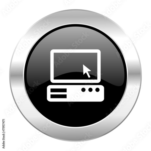 computer black circle glossy chrome icon isolated