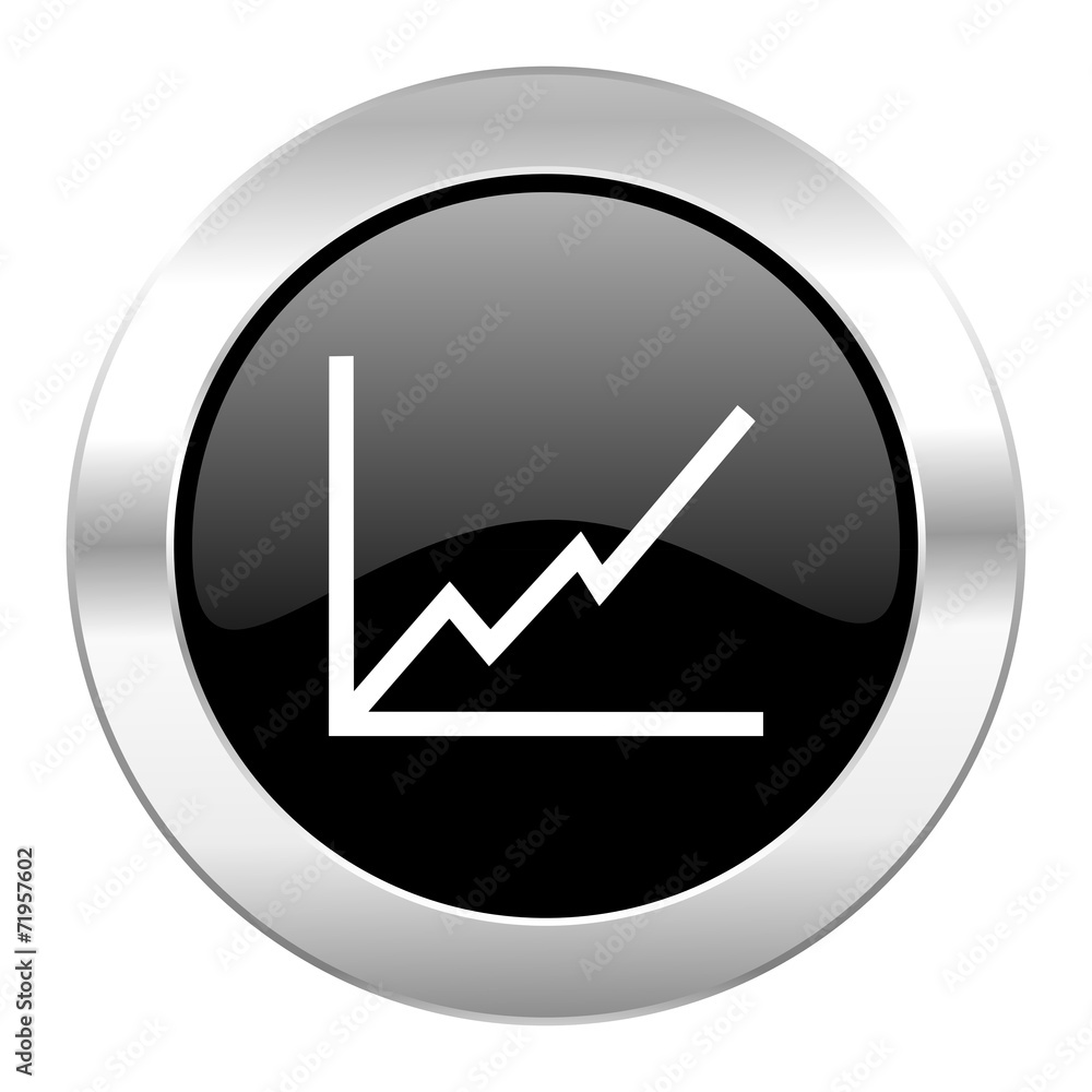 chart black circle glossy chrome icon isolated chart black circle glossy chrome icon isolated