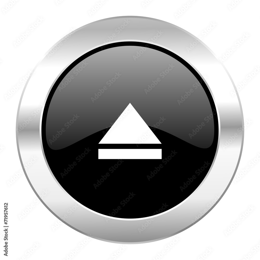 eject black circle glossy chrome icon isolated eject black circle glossy chrome icon isolated