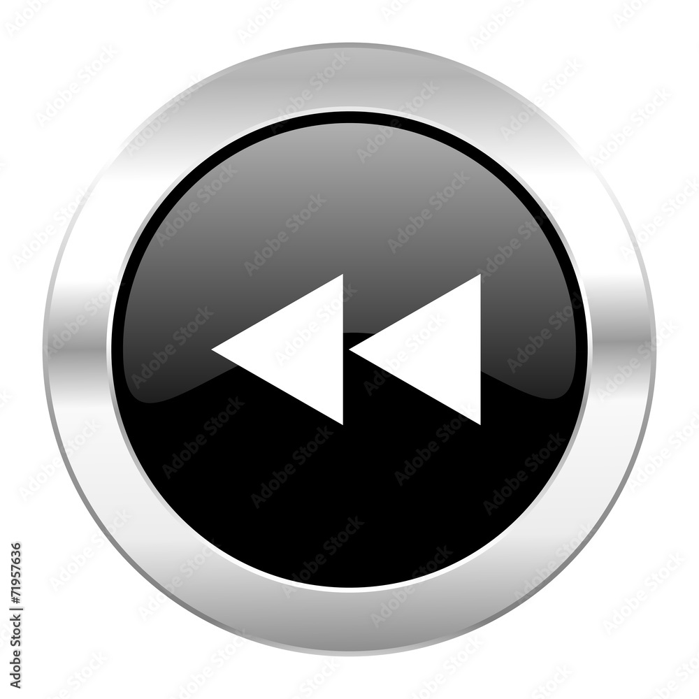 rewind black circle glossy chrome icon isolated rewind black circle glossy chrome icon isolated