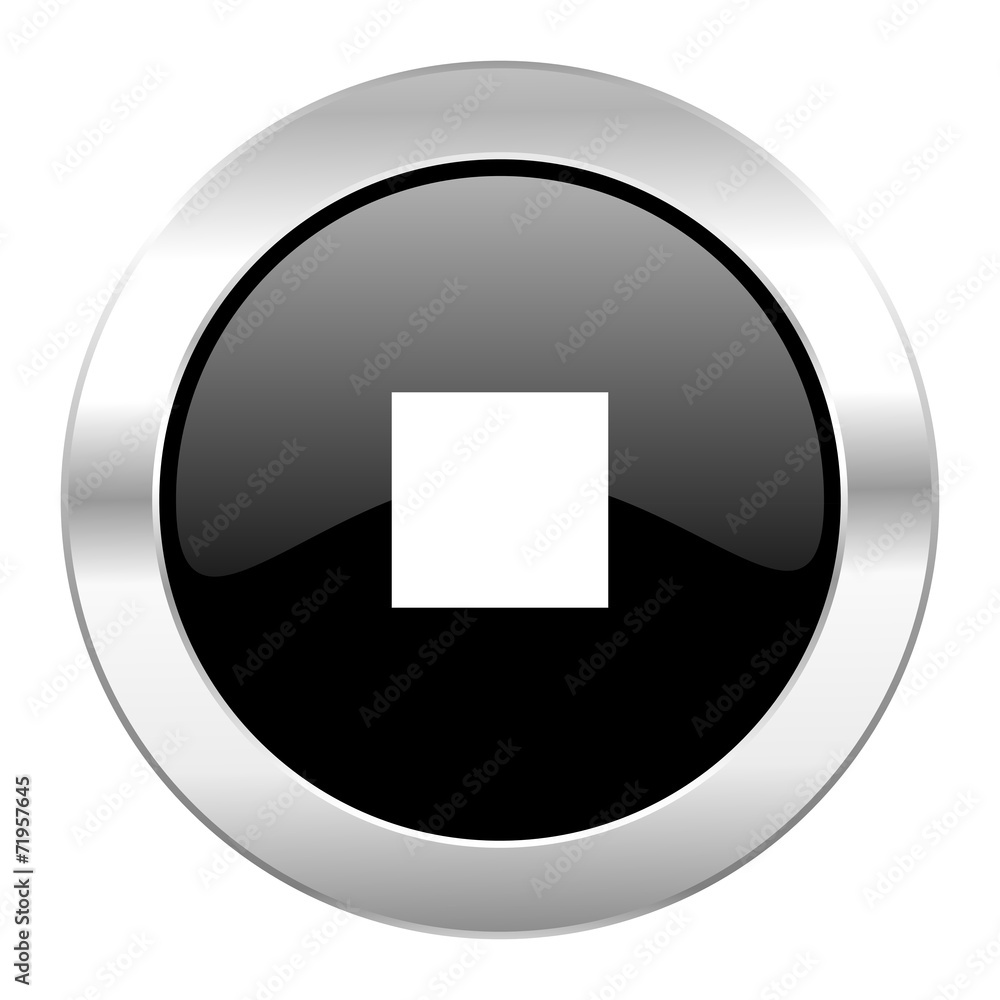 stop black circle glossy chrome icon isolated stop black circle glossy chrome icon isolated