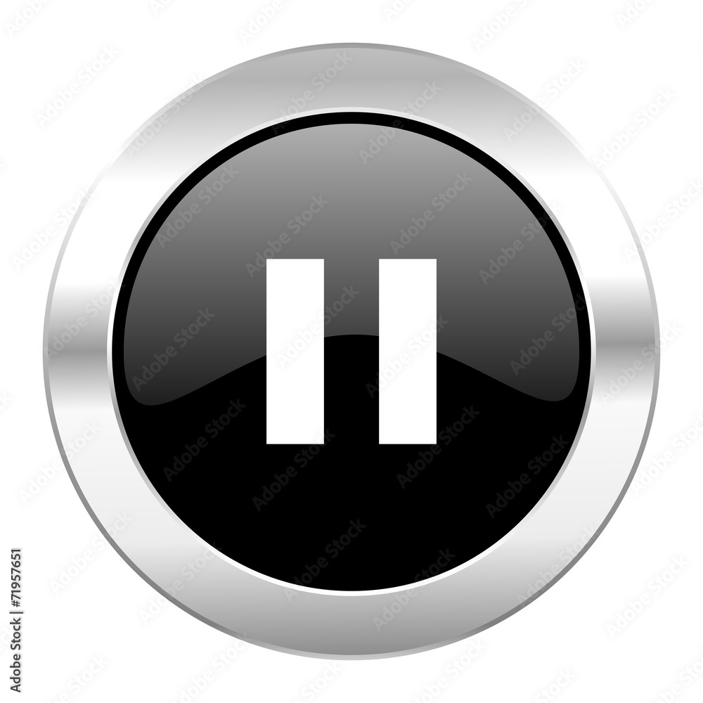 pause black circle glossy chrome icon isolated pause black circle glossy chrome icon isolated