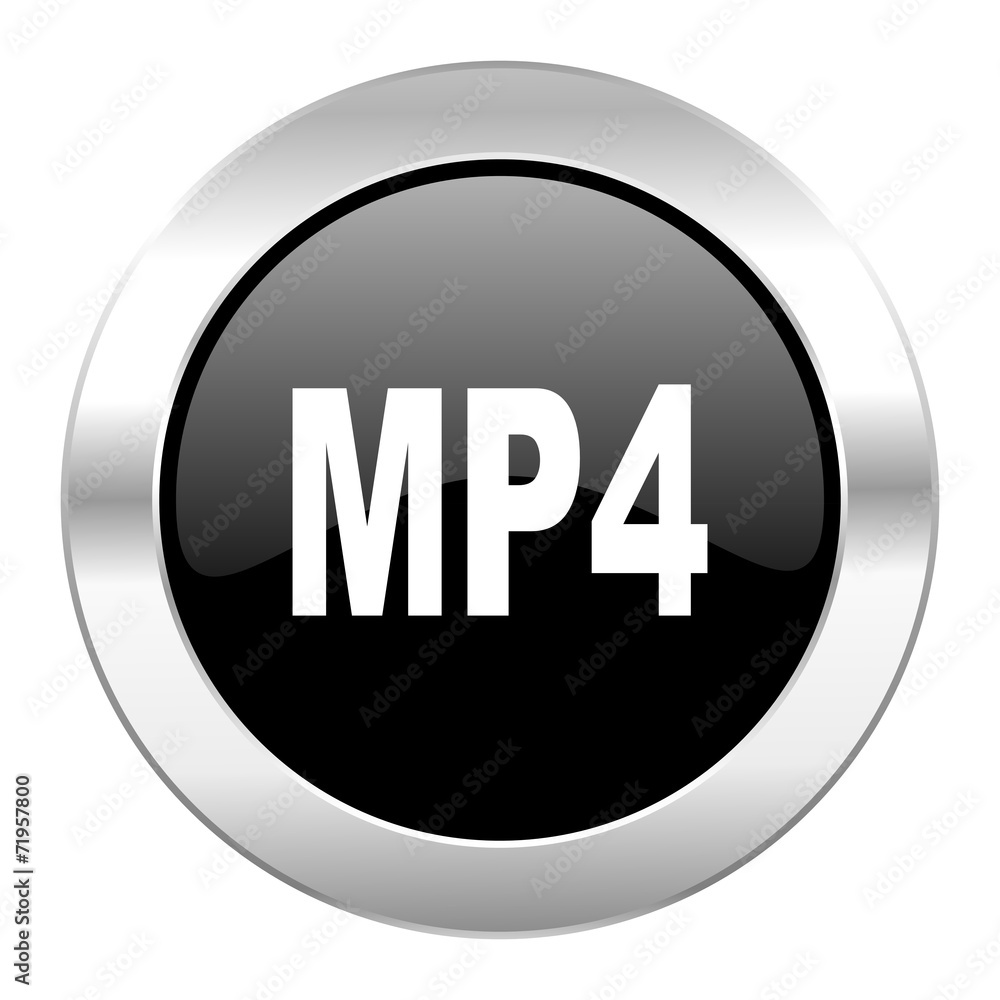 mp4 black circle glossy chrome icon isolated mp4 black circle glossy chrome icon isolated