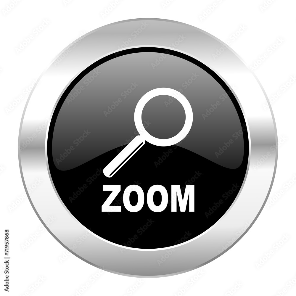 zoom black circle glossy chrome icon isolated zoom black circle glossy chrome icon isolated