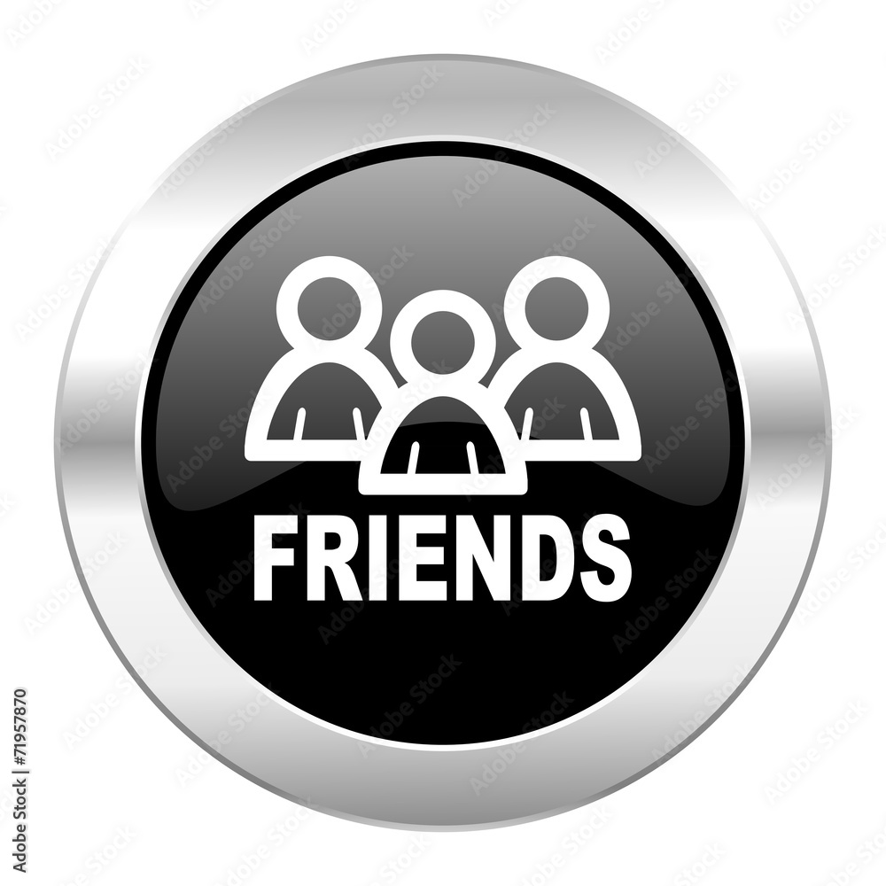 friends black circle glossy chrome icon isolated friends black circle glossy chrome icon isolated