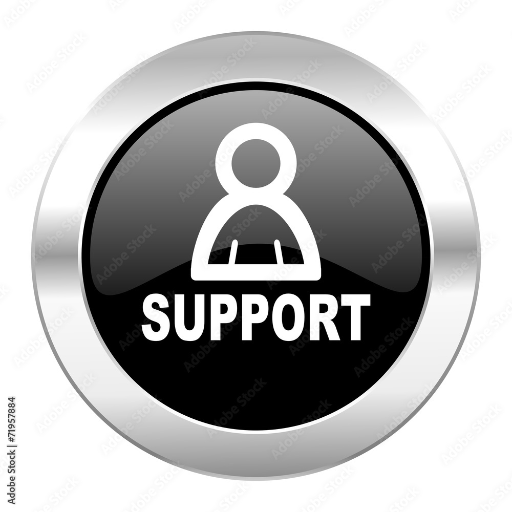 support black circle glossy chrome icon isolated support black circle glossy chrome icon isolated
