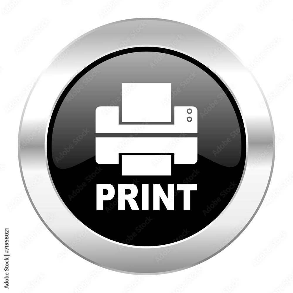 printer black circle glossy chrome icon isolated printer black circle glossy chrome icon isolated