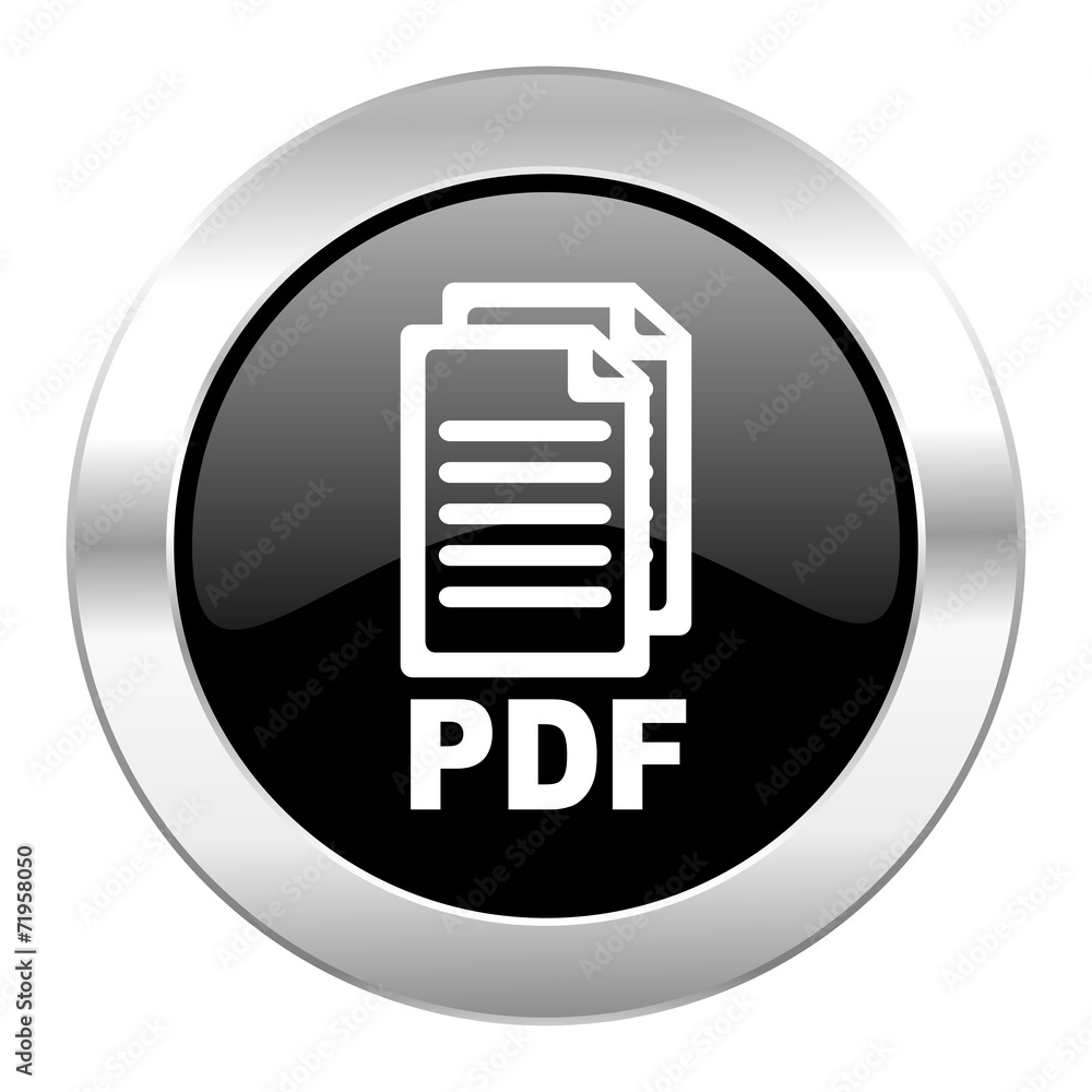 pdf black circle glossy chrome icon isolated, pdf black circle glossy chrome icon isolated,