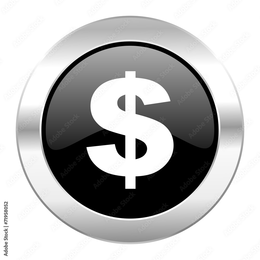 dollar black circle glossy chrome icon isolated dollar black circle glossy chrome icon isolated
