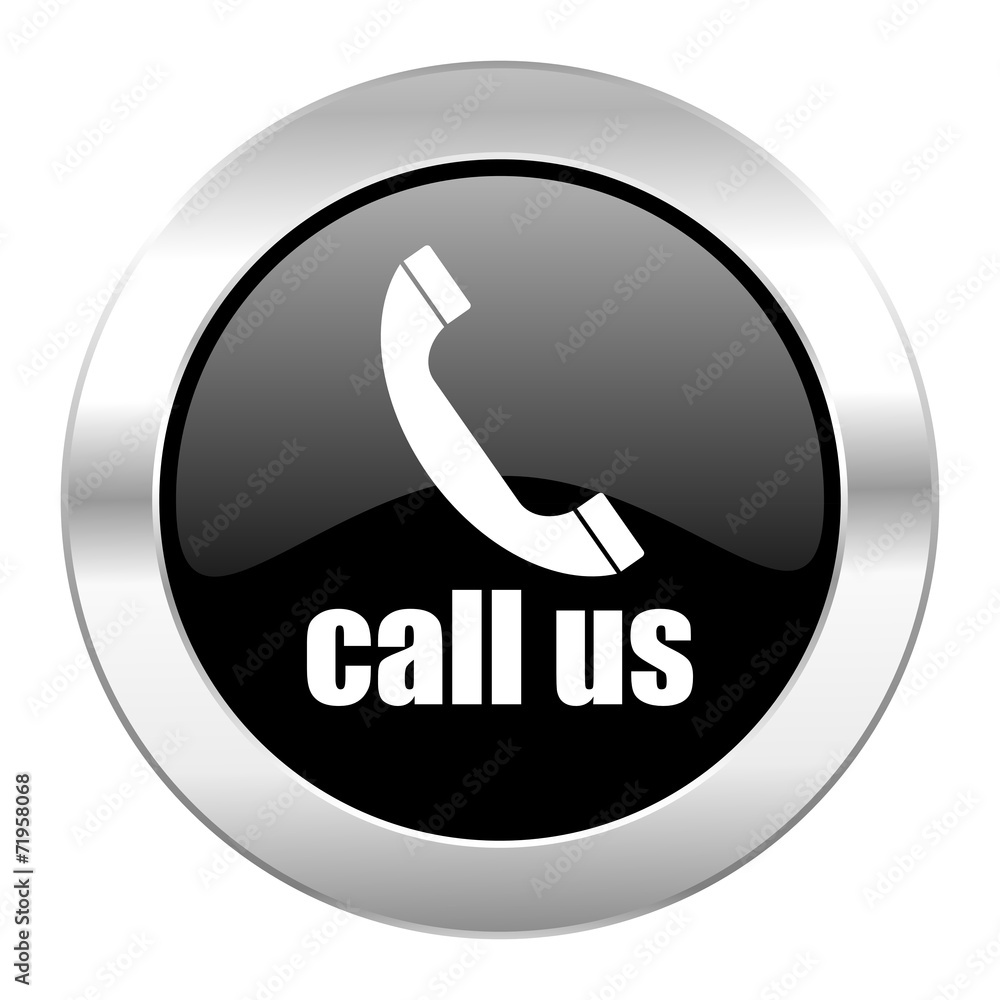 call us black circle glossy chrome icon isolated call us black circle glossy chrome icon isolated