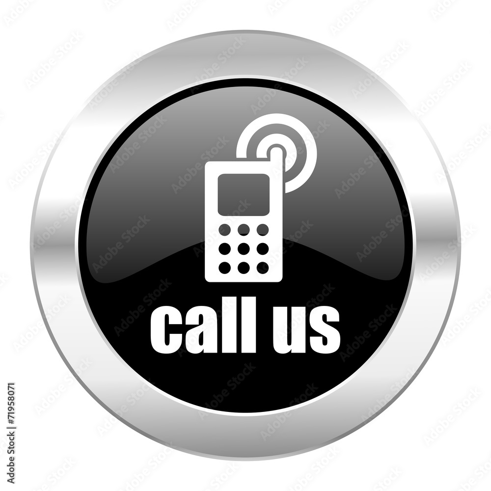 call us black circle glossy chrome icon isolated call us black circle glossy chrome icon isolated