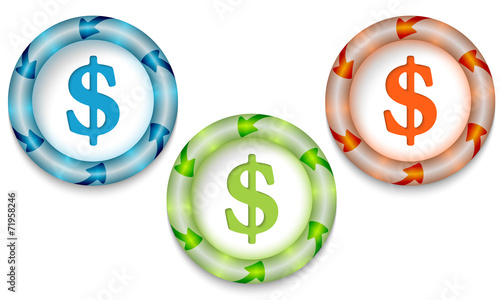 Three frames with color back light and dollar symbol