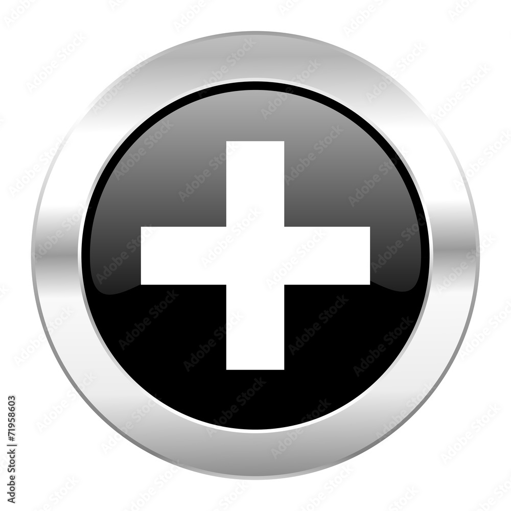 plus black circle glossy chrome icon isolated plus black circle glossy chrome icon isolated