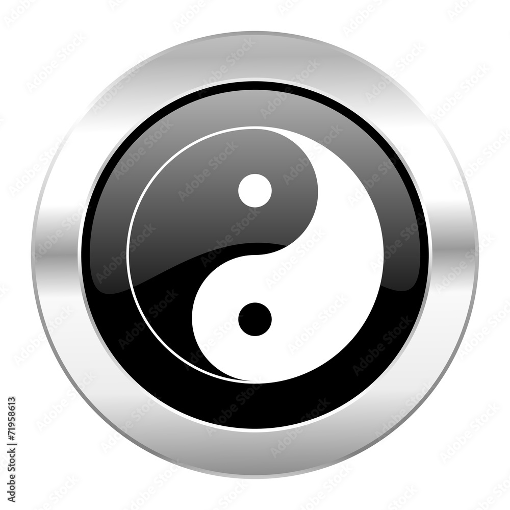 ying yang black circle glossy chrome icon isolated ying yang black circle glossy chrome icon isolated