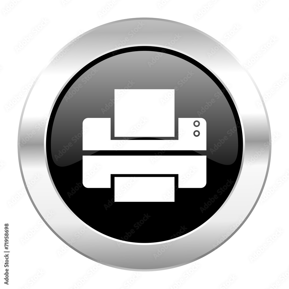 printer black circle glossy chrome icon isolated printer black circle glossy chrome icon isolated