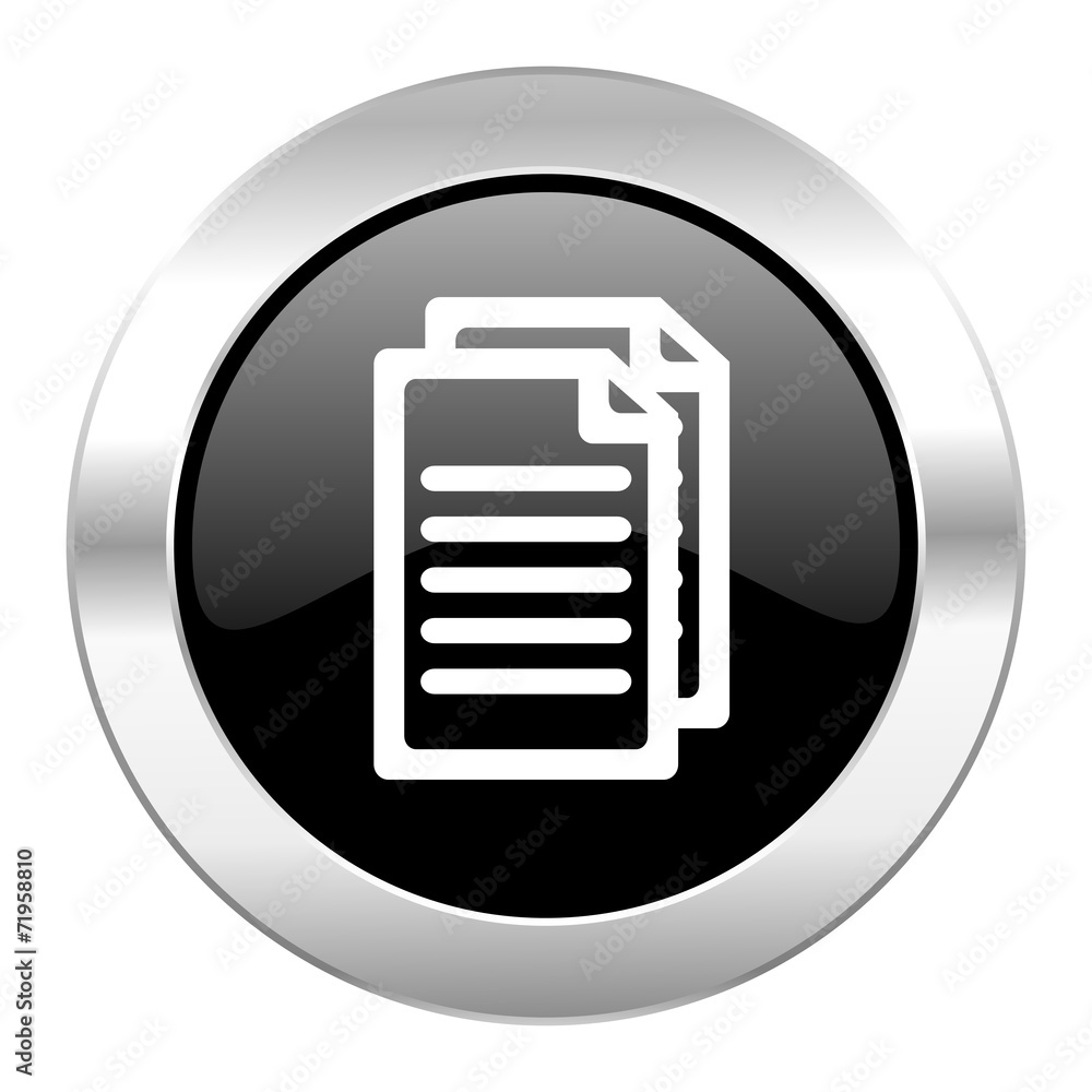 document black circle glossy chrome icon isolated document black circle glossy chrome icon isolated