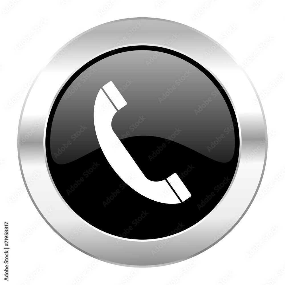 phone black circle glossy chrome icon isolated phone black circle glossy chrome icon isolated