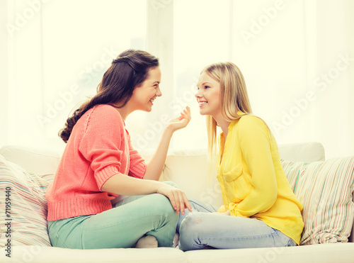 two girlfriends having a talk at home