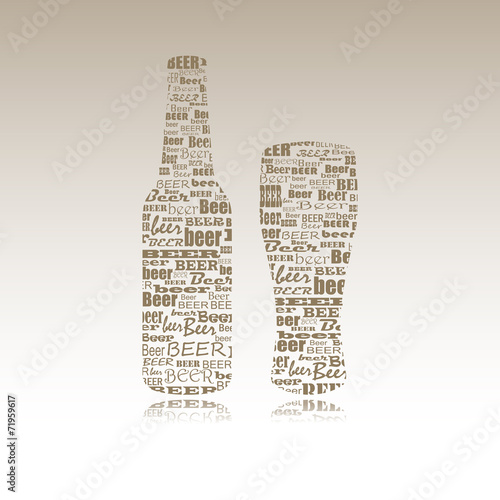 Vector of a bottle of beer and beer glass drawn with words.