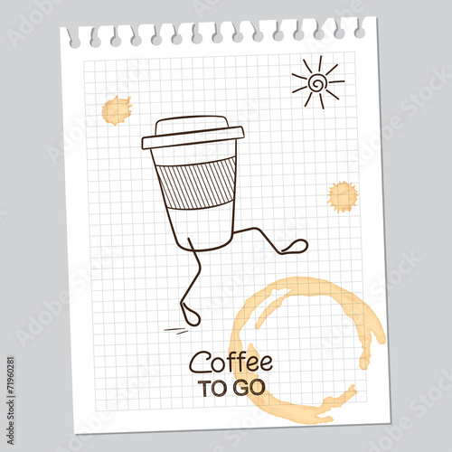 Coffee to go concept over paper sheet with coffee stains