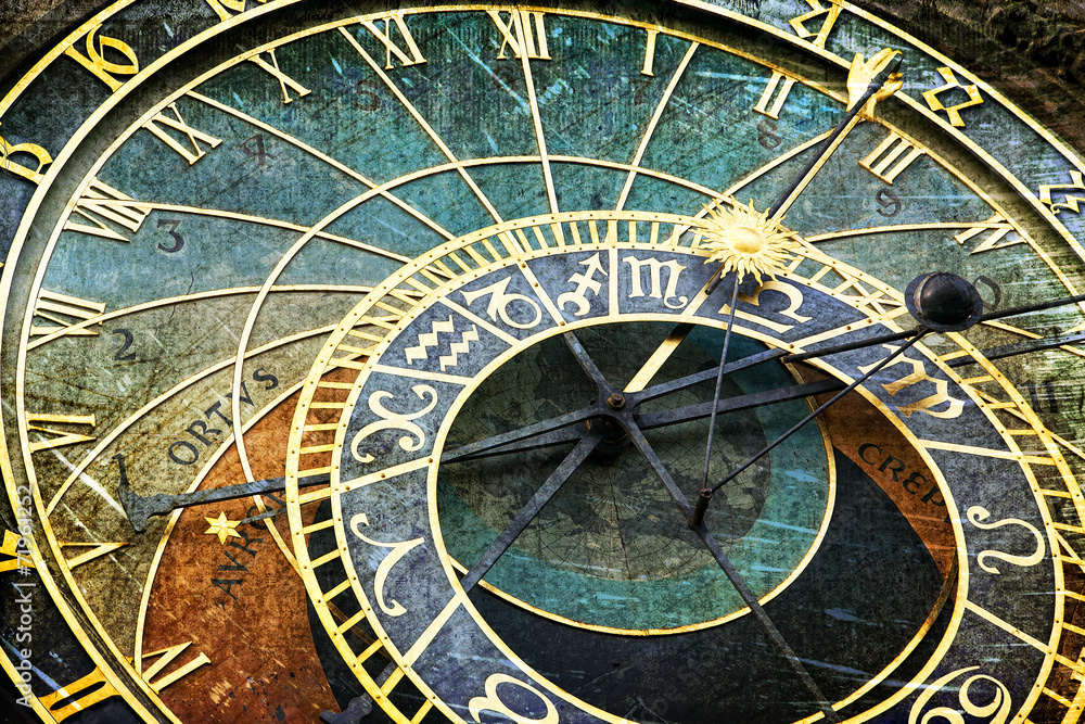 Fototapeta premium Praski zegar astronomiczny w stylu retro