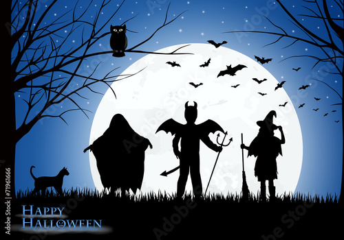 Halloween - verkleidete Kindersilhouetten - trick or treat