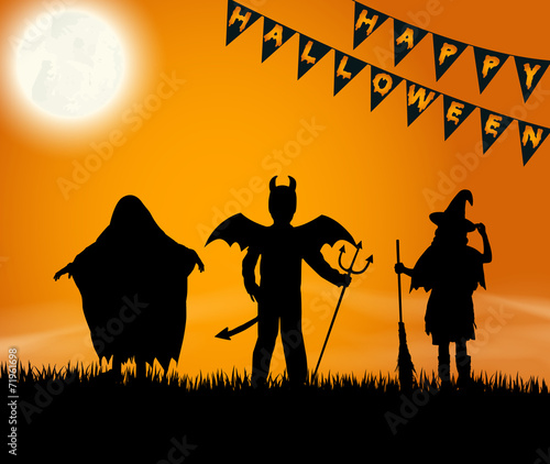 Halloween - verkleidete Kindersilhouetten - trick or treat