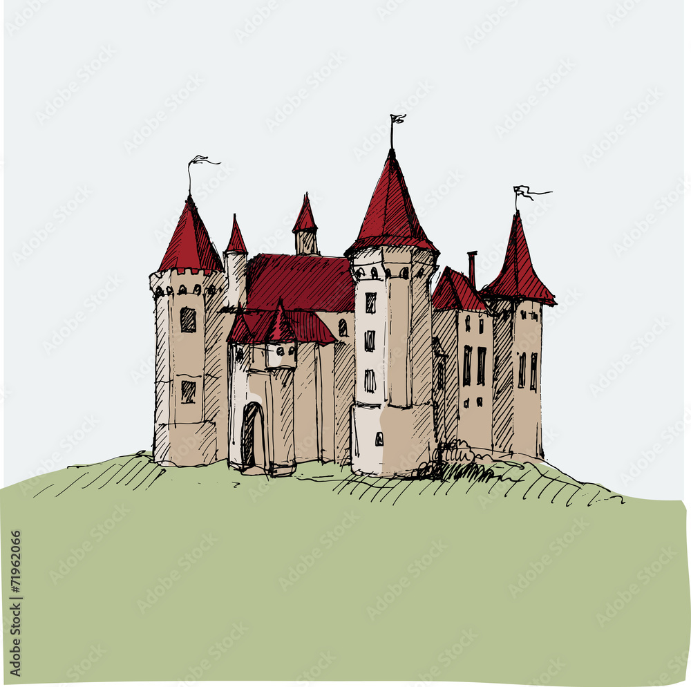 Obraz premium medieval castle colored sketch
