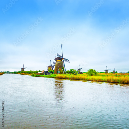 Windmills and canal in Kinderdijk, Holland or Netherlands. Unesc photo