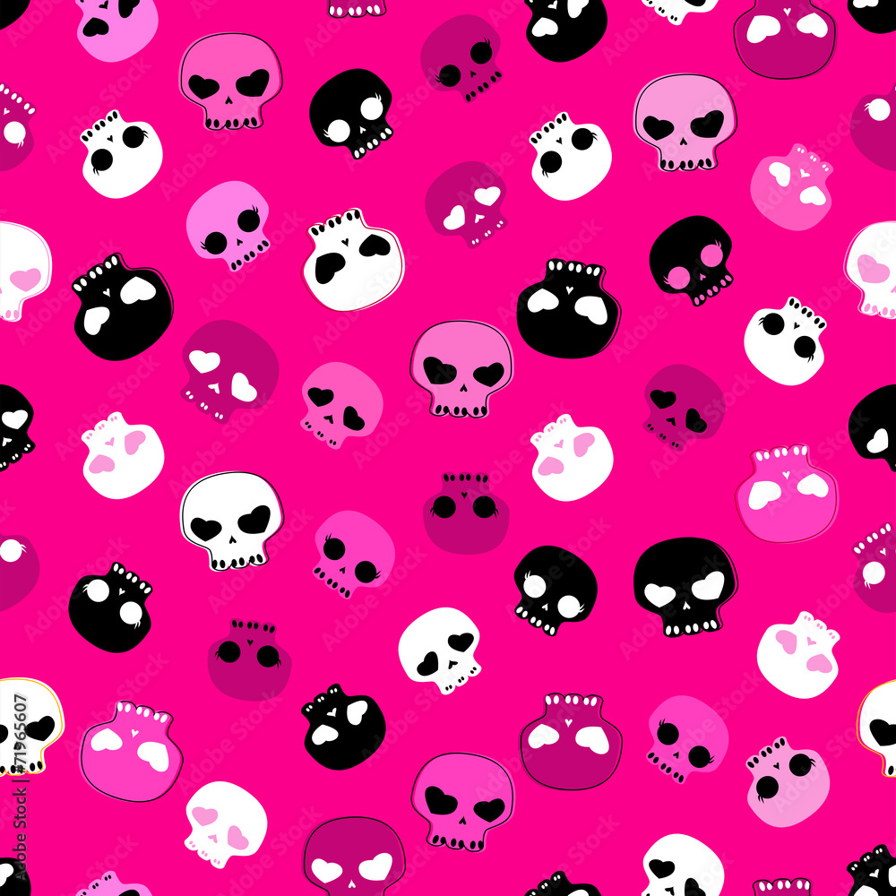 Fototapeta premium girlish aggressive cute skulls seamless pattern