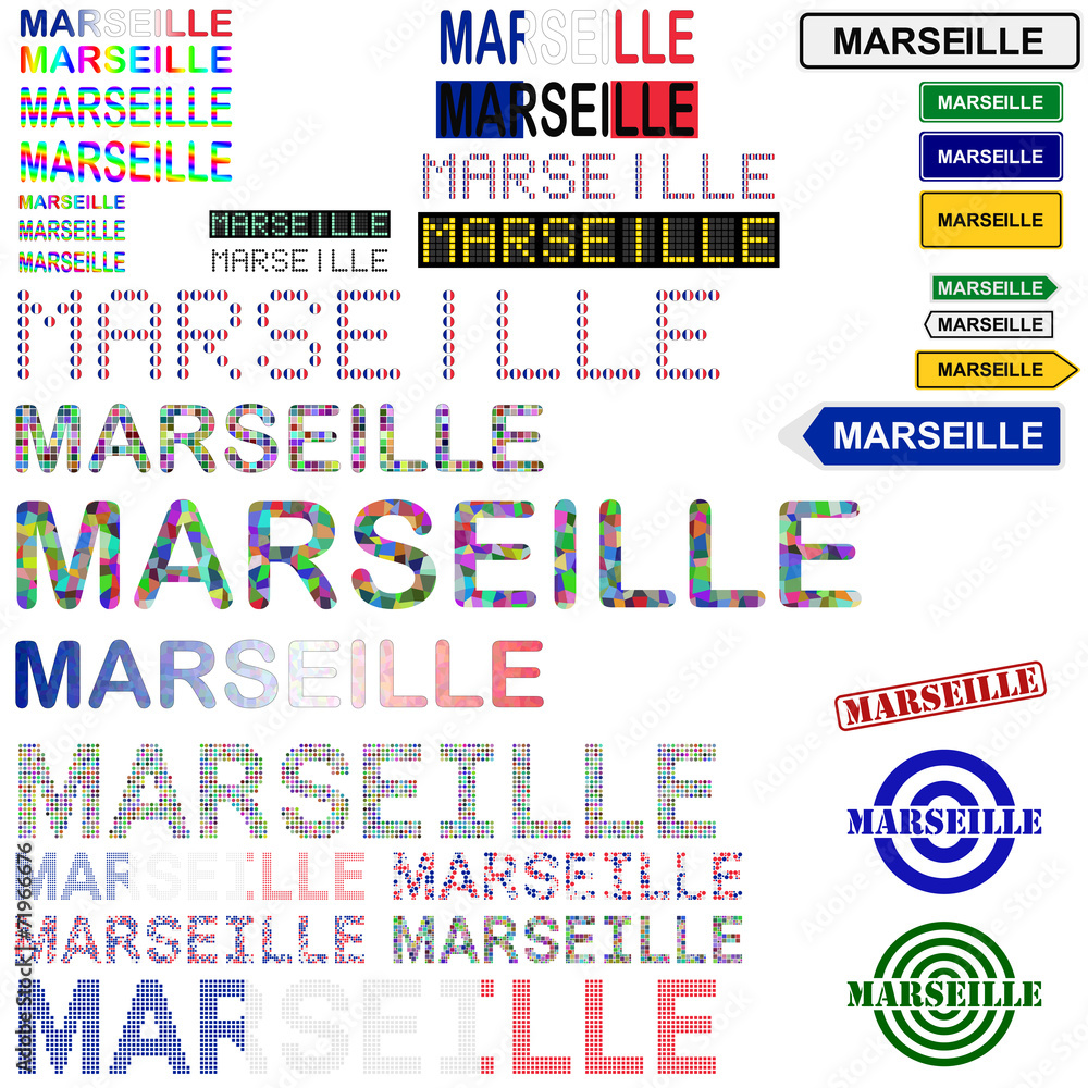 Marseille text design set Marseille text design set