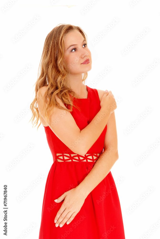 Woman in red dress. Woman in red dress.