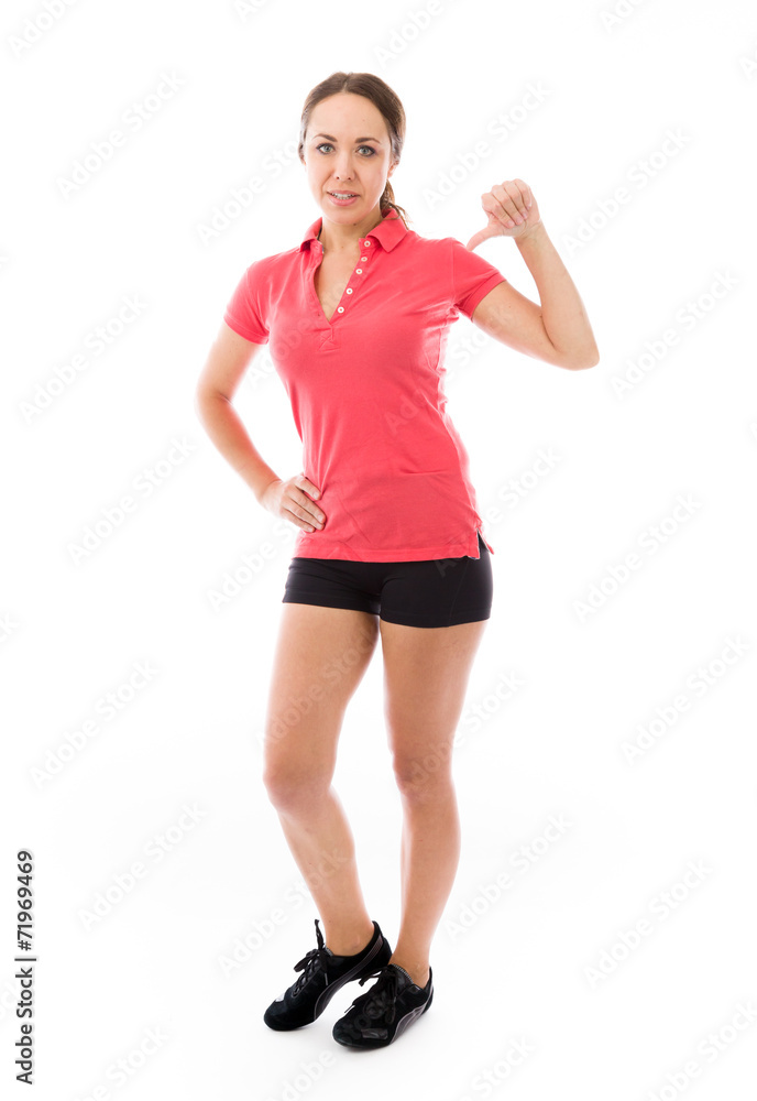 negative model showing thumbs down negative model showing thumbs down