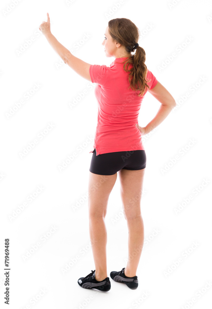 Fototapeta premium model isolated on plain background back pointing