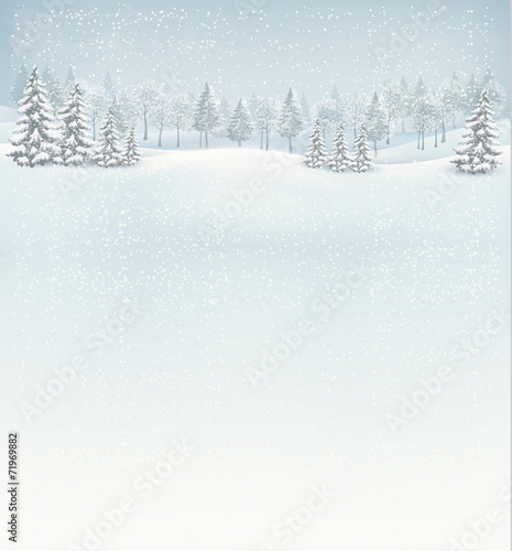 Christmas winter landscape background. Vector.