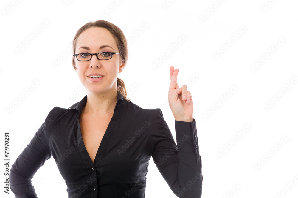 model isolated with fingers crossed for luck model isolated with fingers crossed for luck