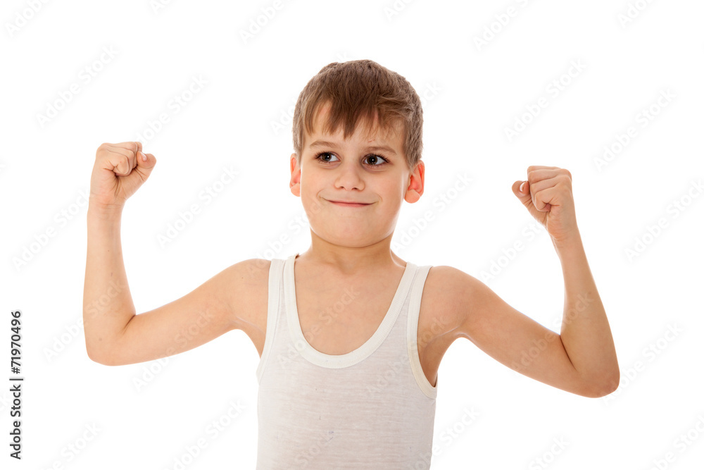 Boy showing his muscle Boy showing his muscle
