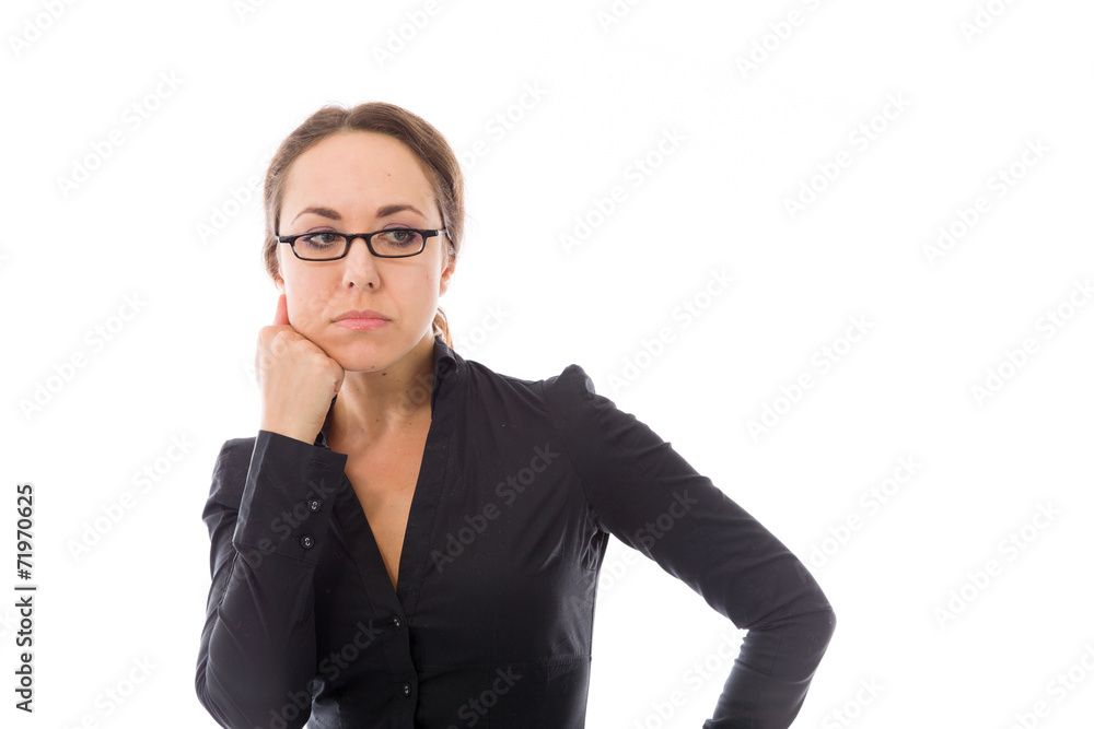 model isolated on plain background bored upset model isolated on plain background bored upset